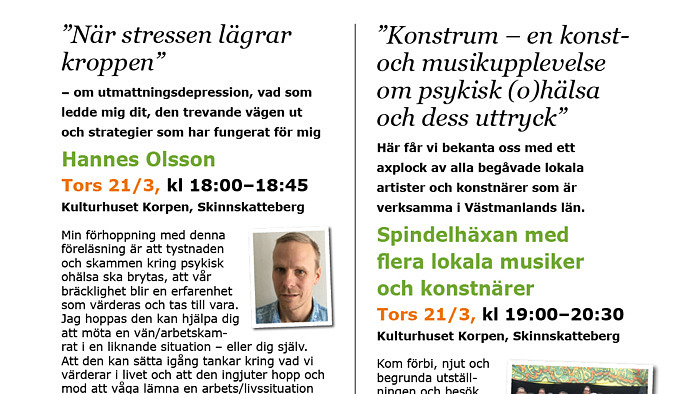 21 mars Tillsammans för psykisk hälsa, Kulturhuset Korpen