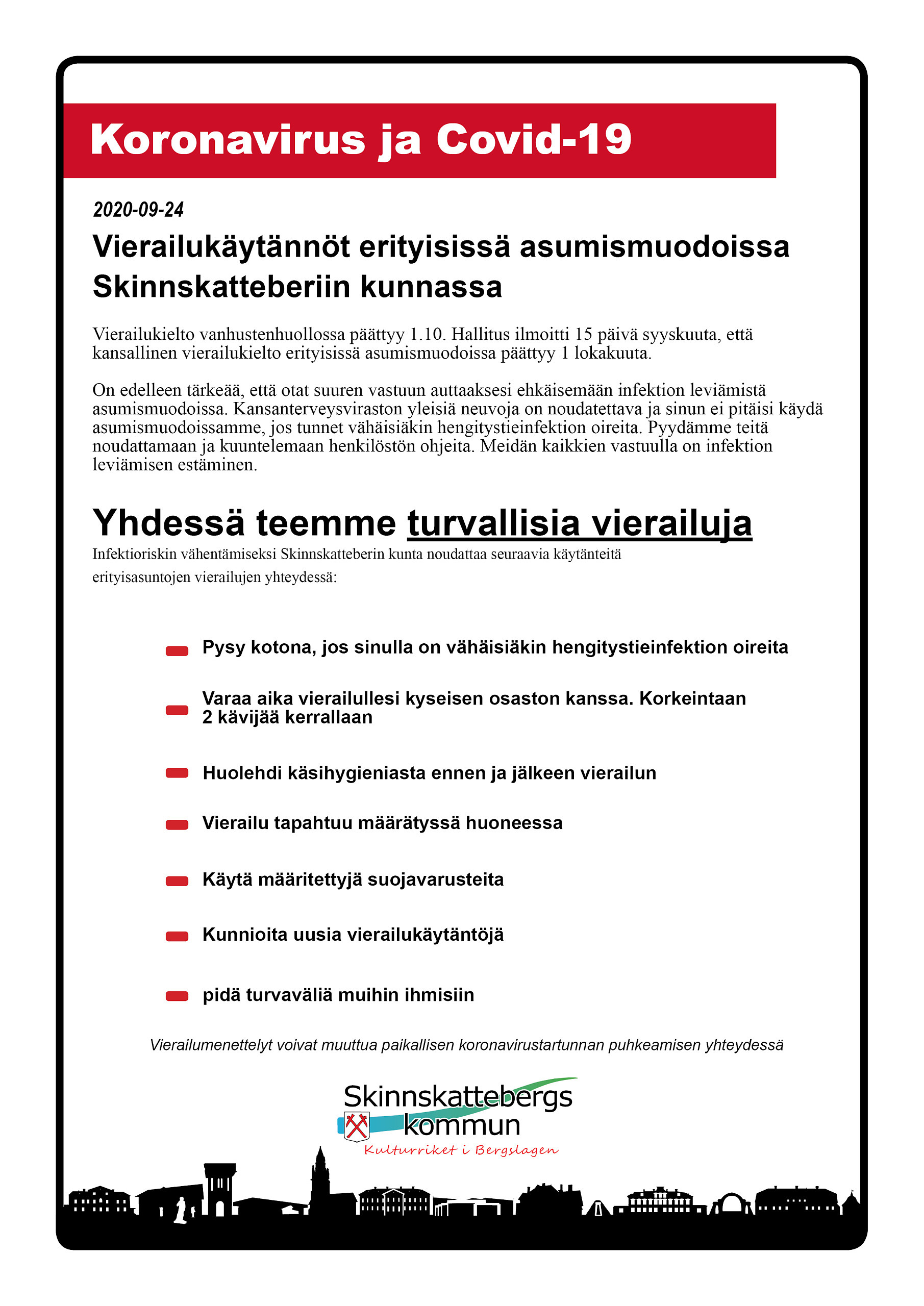 Nya besöksrutiner för särskilda boende - Affisch på finska 