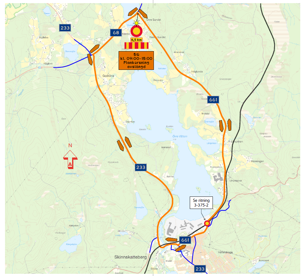 Karta över avstängningen av plankorsning.
